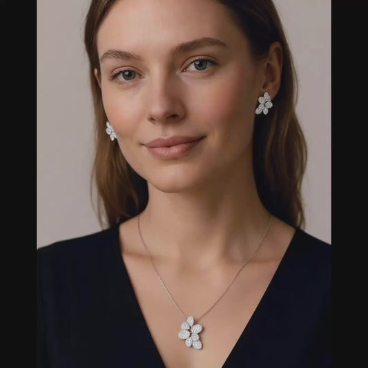 Floréa Luxe™ Pavé Blossom Necklace & Stud Earrings Set