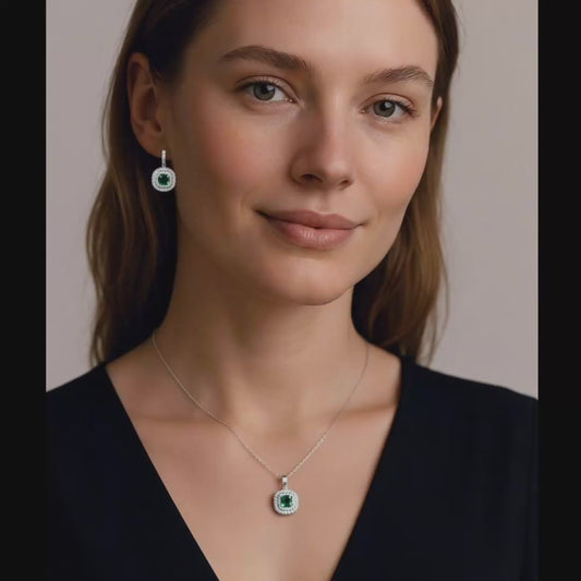 Eterna Halo™ Gemstone Necklace & Drop Earrings Set