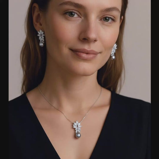 Luna Fleur™ Pearl Drop Necklace & Earrings Set