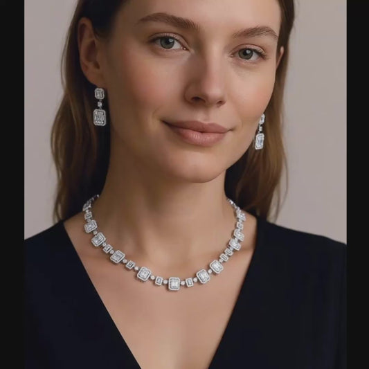 Aurelia Diamond Halo Necklace Set (With 2 Earring Options)